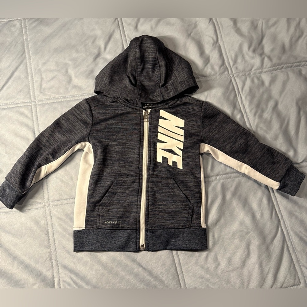 Nike Kids Charcoal and White Zipper Hoodie